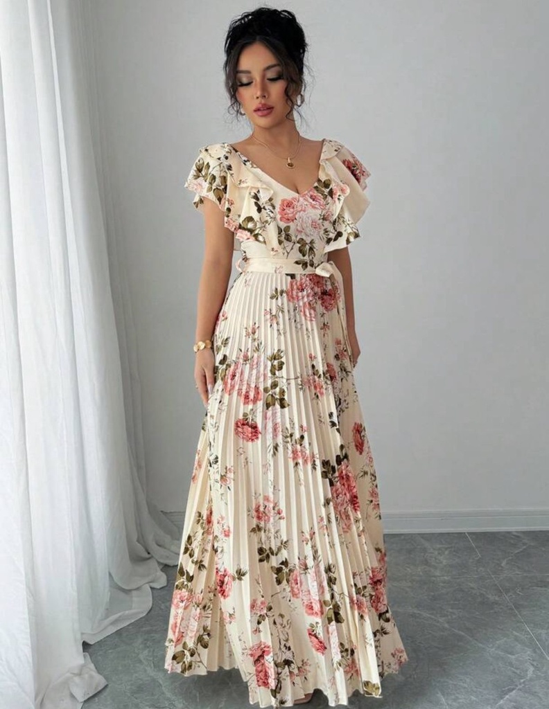 1140 DAZY VESTIDO LARGO FLOREADO CREMA