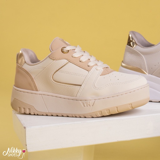 042006 VIAMARTE TENIS CREMA DORADO NOBUCK  
