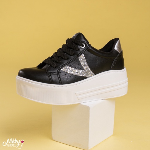 049003 VIAMARTE TENIS NGRO PLATEADO NAPA  