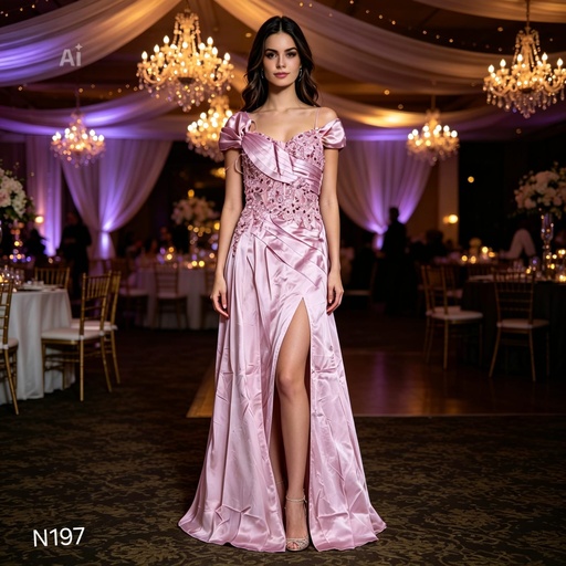 N197 NESLAY VESTIDO LARGO GALA ROSADO