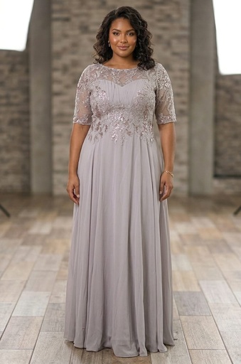 N049 NESLAY VESTIDO LARGO GALA MOCHA